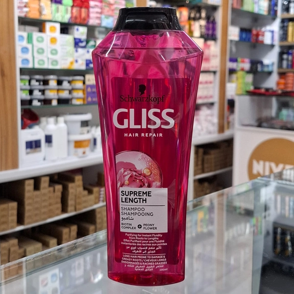 شامپو گلیس صورتی اصل مناسب موهای چرب و بلند آسیب دیده 400 میل | schwarzkopf Gliss Supreme Length shampoo
